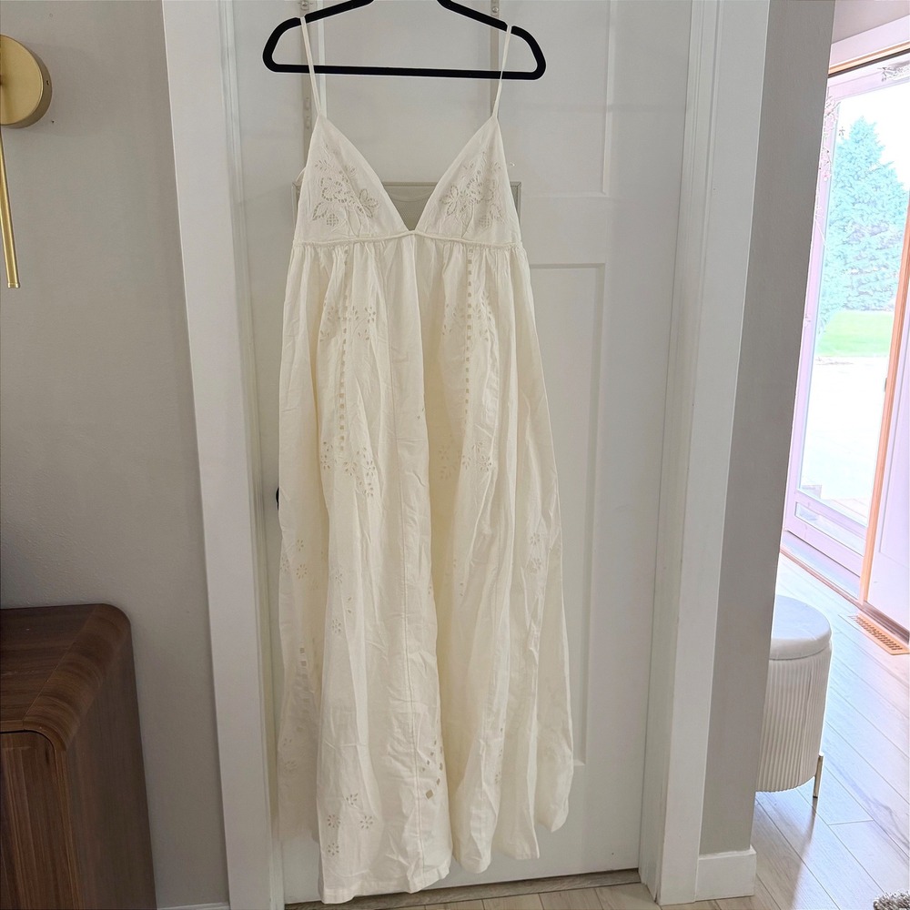 Free People Sorrento Stroll Cutwork Maxi Dress White L Boho Bridal Ethereal NWT